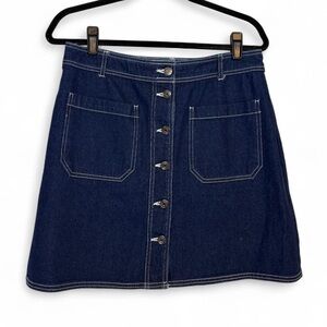 POPSUGAR Dark Blue Button-Front A-Line Skirt
